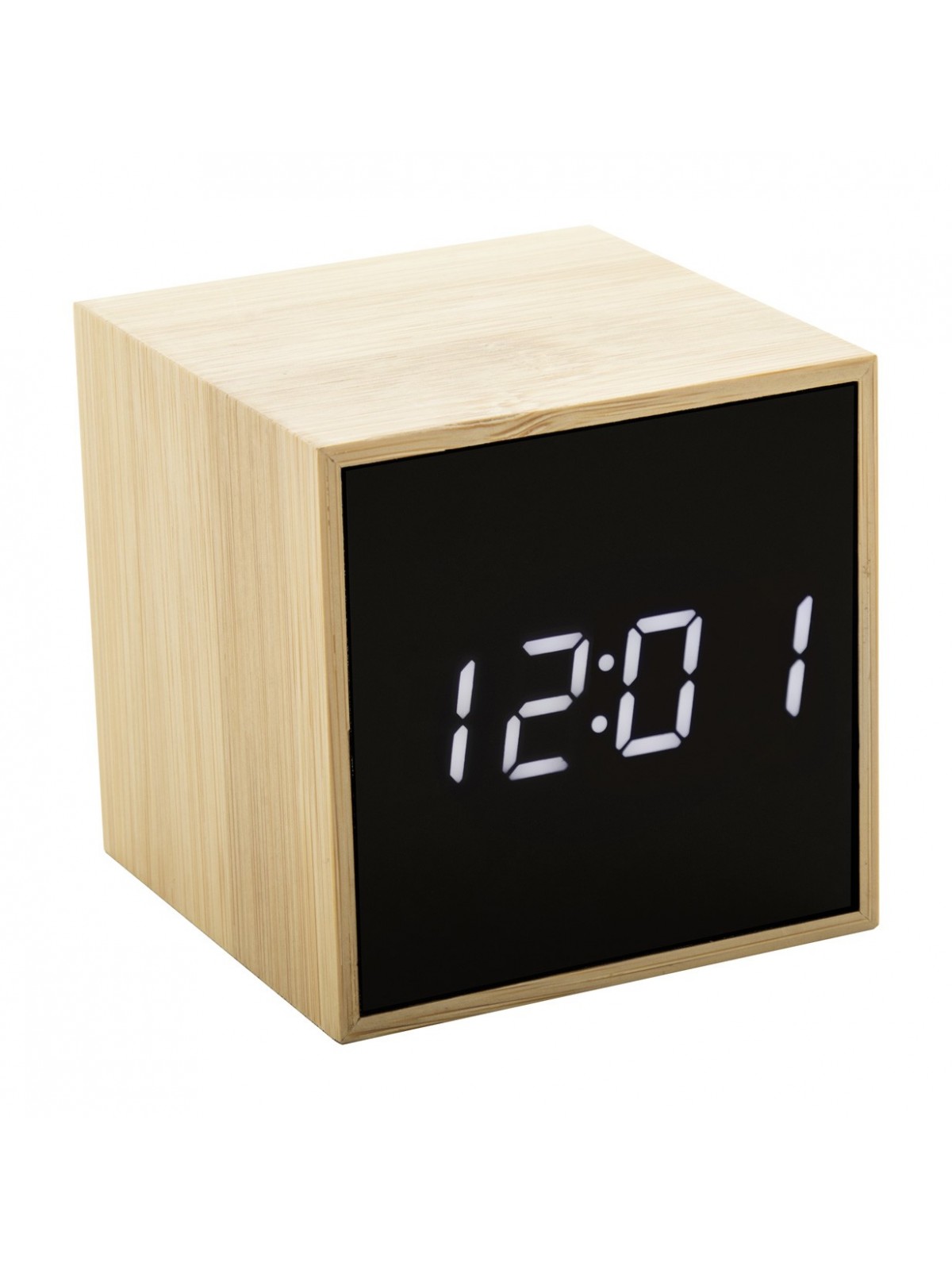 10-622 Réveil en bambou avec thermomètre personnalisé