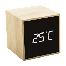 10-622 Réveil en bambou avec thermomètre personnalisé