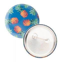 Badge pin's rond à fixation broche en métal de face et de dos, personnalisé avec un imprimé ananas