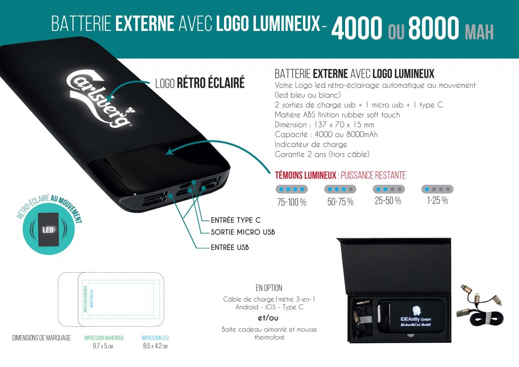 Optez pour des powerbanks avec impression lumineuse